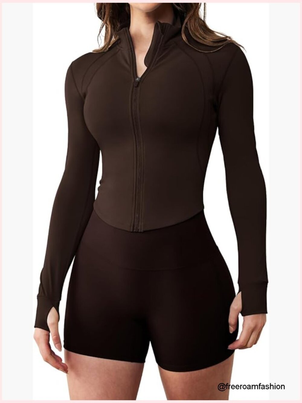Zip Up Athletic Jacket Thumb Holes Cropped Contour Fit Workout